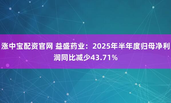 涨中宝配资官网 益盛药业:2025年半年度归母净利润同比减少43.71%